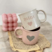 نیم لیوان اسپرسو فانتزی – صورتی با طرح قلب – شات قهوه سرامیکی رمانتیک