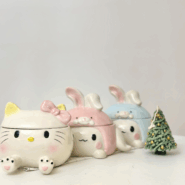 کندی باکس فانتزی سرامیکی – طرح خرگوش آبی، صورتی و کیتی