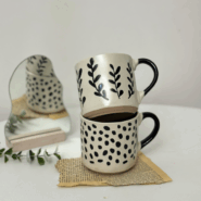 ماگ مینیمال سرامیکی – طرح برگ و خالخال (Dots) – مناسب برای دکوراسیون مدرن