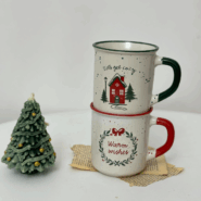 ماگ زمستانی – ماگ سرامیکی کریسمس با نقش کاج و برف – لیوان فانتزی فصل سرد